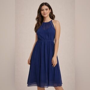 J.Crew 100% Silk Navy Midi Dress Sheer Yoke Sleeveless Size 6